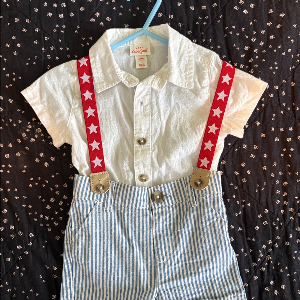 American Cat & Jack Red Star Suspenders with White Shirt